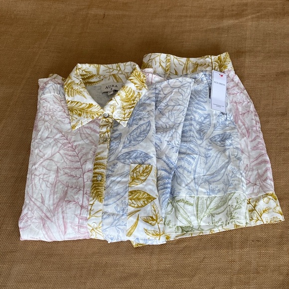 NEW Aura Linen Blend Botanical Print Long Sleeve Shirt and Matching Shorts - Picture 15 of 15